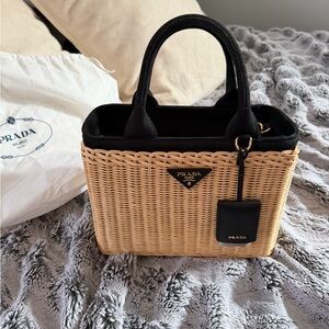 PRADA Wicker Canvas Tote Bag